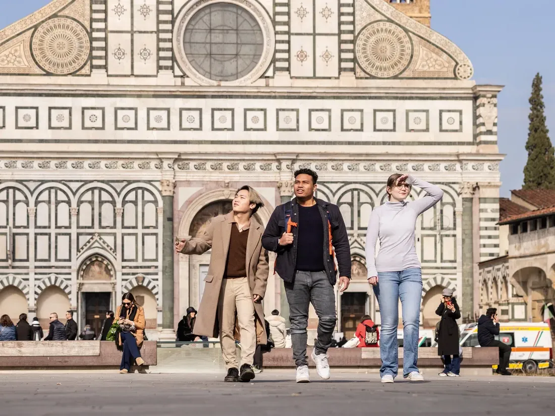 Students walking on the street in Florence, Italy.